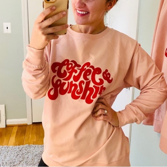 Wildfox Pink Coffee & Sunshine Boatneck Graphic Statement Sweatshirt - Picture 5 of 9